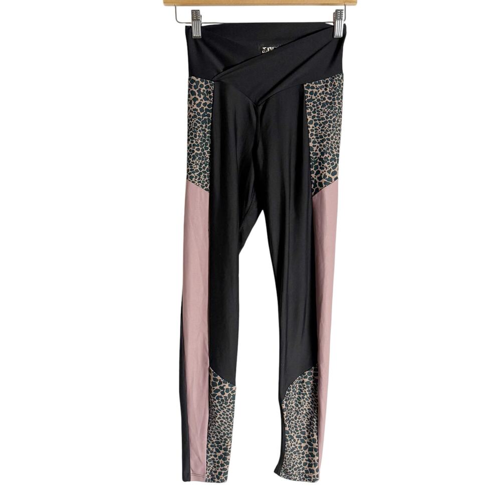 Beach Riot Sport Tori Leopard Colorblock Crossover Leggings Sports Bra Set Small